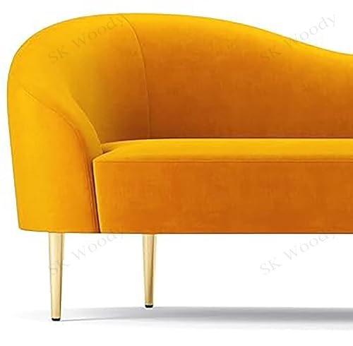 Image of Rosewood Luxury Curved Sofa in Premium Velvet-Fabric | Solid Wood Structure | High Density Foam | Sturdy Golden Legs | Comfortable & Stylish Couch for Living Room (Mustard Yellow, 3 Seater)