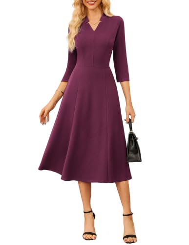 Image of GRACE KARIN Work Dresses for Women 2026,Midi Business Dress,3 /4 Sleeve Classy Fit and Flare Dress with Pocket
