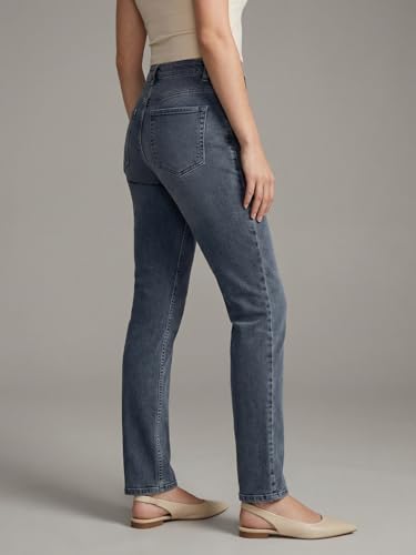 Image of Urbano Fashion Women's High Rise Straight Fit Washed Jeans Non-Stretchable
