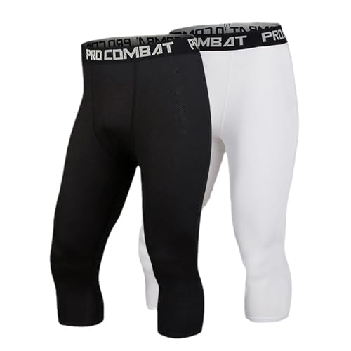 2 Pièces, Legging Homme 3/4 Pantalons De Compression, Leggings Secs Frais, Pantalons Compression Football, Pantalons Basket-Ball, Base Layer Fitness à Leggings De...