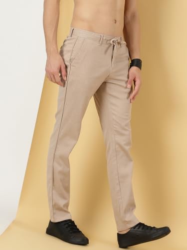 Image of Thomas Scott Men's | Solid | Light Weight | Breathable Fabric | Elasticated Waist | Mid Rise | Regular Fit | Cotton Blend | Button with Drawstring | Chino Trouser | Pants