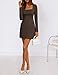 ZESICA Women's 2026 Spring Long Sleeve Bodycon Mini Dress Casual Square Neck Slim Fit Cocktail Party Short Dresses,Brown,Medium