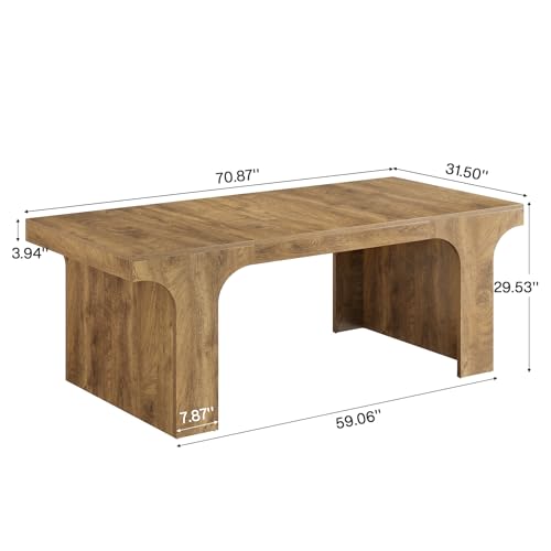 Image of Tribesigns 70.87 inch Executive Office Desk, Large Workspace Computer Desk, Modern Wooden Writing Table Simple Business Furniture with Arched Design for Home Office, Sturdy Room, Oak