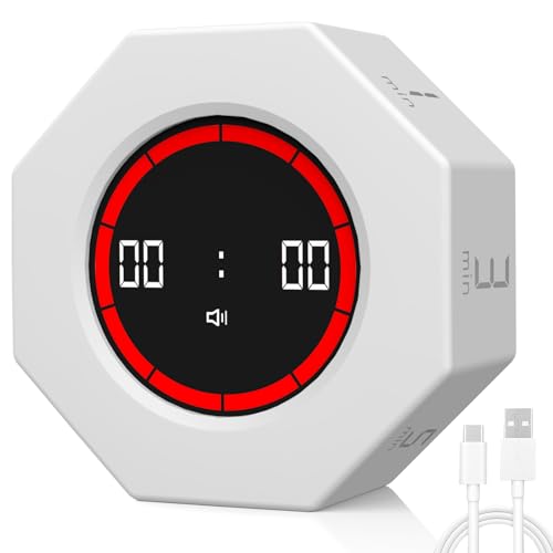 Dealswin Digital Schwerkraft Flip Pomodoro Timer 1/3/5/15/30/60/90 Minuten Countdown Timer Productivity Wiederaufladbare, Kurzzeitwecker für Küche Kochen, Arbeiten, Sport, Kinder, Lernen（Weiss）