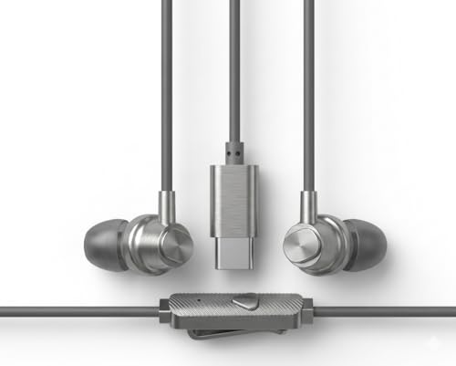 Image of Wired in-Ear Earphones with USB Type-C Connector, Magnetic Buds, Inline Remote, 1.2 Meter Cable, Navy Blue (Titanium Grey)