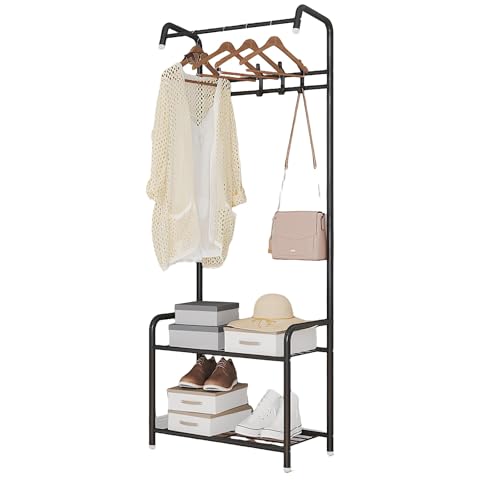 GdloWOoc Perchero De Pie, Perchero Recibidor Zon Zapatero, Garment Racks Zon Ganchos Estrecho para Entrada, Pasillo V Dormitorio(Black)