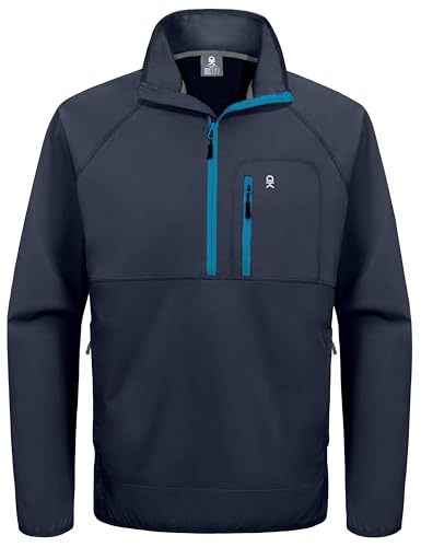 Little Donkey Andy Men's Half Zipper Pullover, Windproof Softshell MTB Mountain Bike Jacket for Cycling Golf Workout (Navy Blue XL)