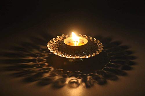 Collectible India Brass Diya for Puja - Crystal Akhand Diya Oil Puja Lamp - Decorative Round for Home Office Gifts Pooja Articles-Diwali Gift Wedding GiftDecor