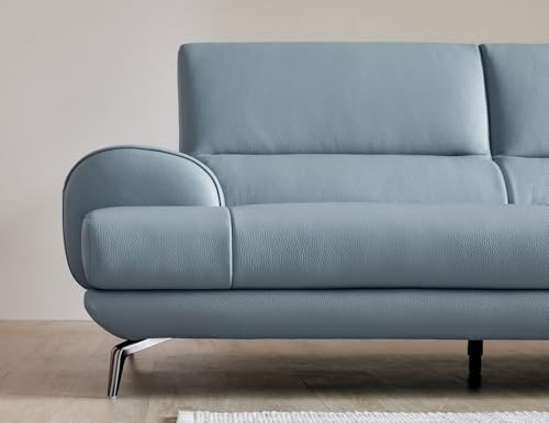 Image of Fabrique Meraki Leatherette 4 Seater with Puffy Moden Design Blue Sofa Set with Moveable Headrest | Comfortable Furniture for Home Office & Living Room | Easy to Move with Stainless Steel Legs