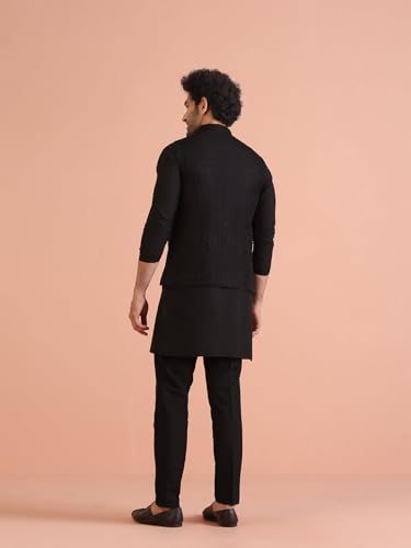 Image of Kisah Men's Cotton Blend Textured Nehru Jacket Regular Fit | Designer Ethnic Layering | Wedding & Occasion Wear