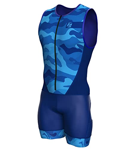 Zimco Elite Triathlon-Anzug für Herren, gepolstert, Triathlon-Tri-Anzug, Rennanzug, Schwimmen, Fahrradlauf, Größe S, Blau Camo Cover