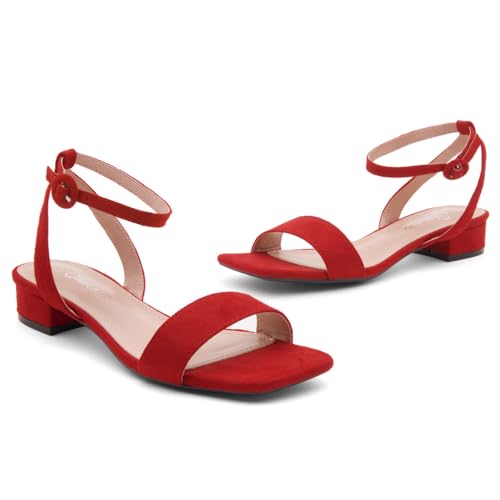 Image of Shoe Land Low Heels for Women 1 Inch Chunky Block Heeled Sandals Square Open Toe Strappy Ankle Strap Dressy Sandals for Wedding Prom Party Office