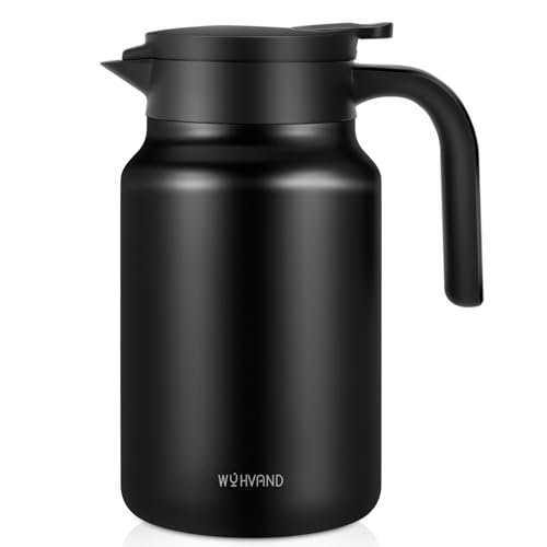 WYHVAND Jarra térmica de café de 52 onzas para caliente/frío, jarra termo de acero inoxidable para líquidos calientes, jarra de agua caliente aislada a prueba de polvo para fiesta/hogar, color negro