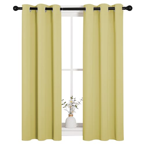 Image of NICETOWN Window Curtain Panels, Thermal Insulated Solid Grommet Blackout Draperies /Drapes for Basement (Paler Yellow, 1 Pair, 29 by 45-inch)