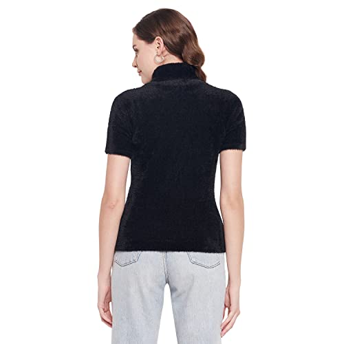 Image of 98 North Women Black Self Design Turtle Neck Sweater-G1137-BLACK