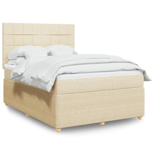 Juroupi Cama Box Spring con colchón Estructura Cama Bed Frame Cama con colchon somier Mueble Cama Tela Color Crema 140x200 cm - 3294384