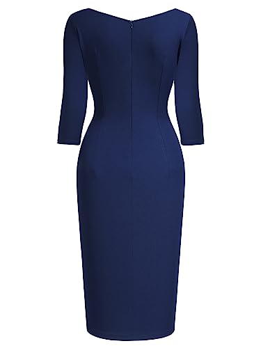 AISIZE Women's Retro Classy V-Neck Stretch Business Wrap Bodycon Dress3