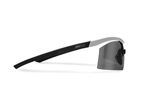 Snatch Gafas Ciclismo Fotocromaticas - Bicicleta MTB Running Ski Golf Pesca Náuticas Deportes - Puente Nasal Ajustables - by Italy (Blanco Mate/Negro Shiny, Fotocromaticas Polarizadas)