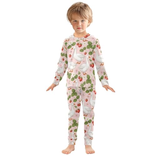 Pajama Sets Long Sleeve Geese Strawberries Flowers Leaves Soft Comfy Sleepwear 2 Piece PJS 3-8T2