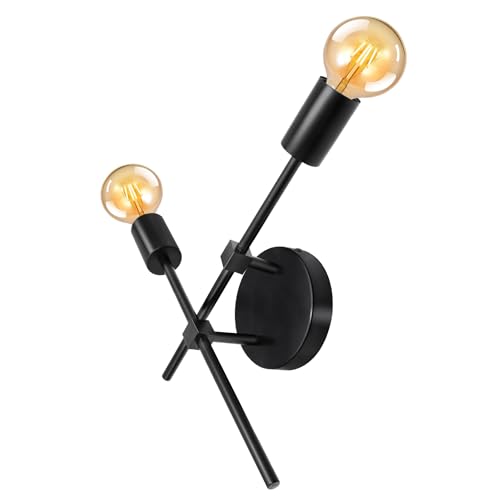 Applique da Parete Interno Vintage con Doppio Braccio, 2 Luci Nero Circolare Applique Industrial, Lampada da Parete Orientabile Metallo, E27 Applique Specchio Bagno, Moderna Lampada Soffitto