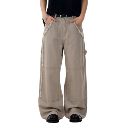 Men's Vintage Washed Blue Cargo Jeans, Retro Streetwear, Loose Fit, Wide Leg Carpenter Trousers2