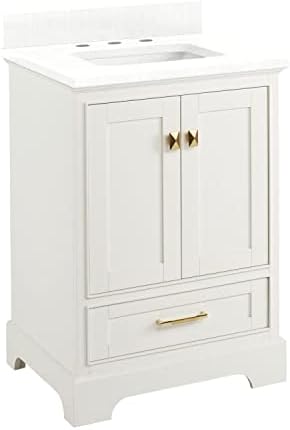 Signature Hardware 480582 Quen 24" Free Standing Single Vanity Set with Wood Cabinet, Vanity Top and Rectangular Undermount Vitreous China Sink - 8" Faucet Holes - Soft White/Feathered White