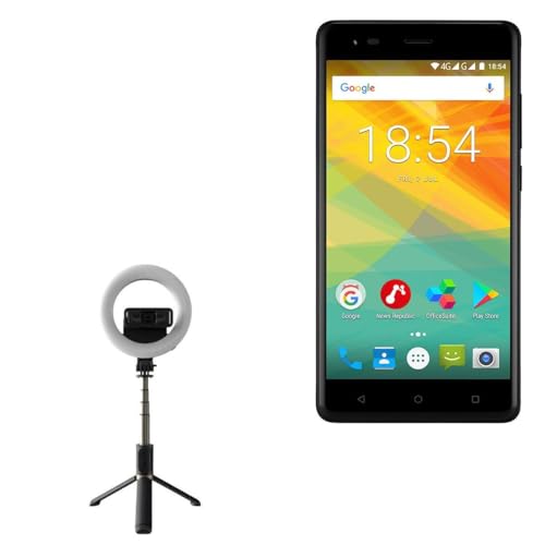 BoxWave Stand and Mount Compatible with Prestigio Grace - RingLight SelfiePod, Selfie Stick Extendable Arm with Ring Light - Jet Black