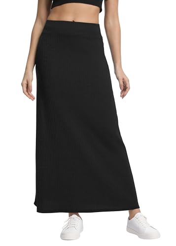 Urban CoCo Women's High Waist A-Line Maxi Skirt Comfy Ribbed Knit Long Skirt