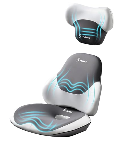 Image of FLORICH Seat Cushion and Lumbar Support Pillow for Office Chair Car Neck Headrest Pillow Memory Foam Seat Pads Pressure Relief Back Cushion and Carseat Pads(Dark Grey)