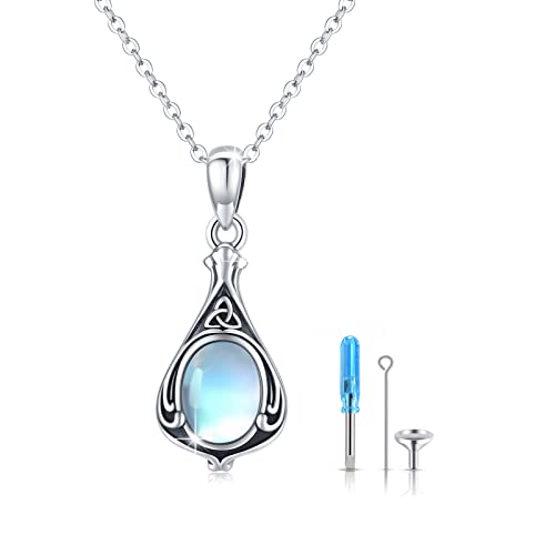 Cadenas de piedra lunar para cenizas de plata de ley 925 Memorial Celta Irlanda Gotas Colgante Colgante Cremación Recuerdo Ceniza Joyería para Mujer Unisex, Plata esterlina Cover