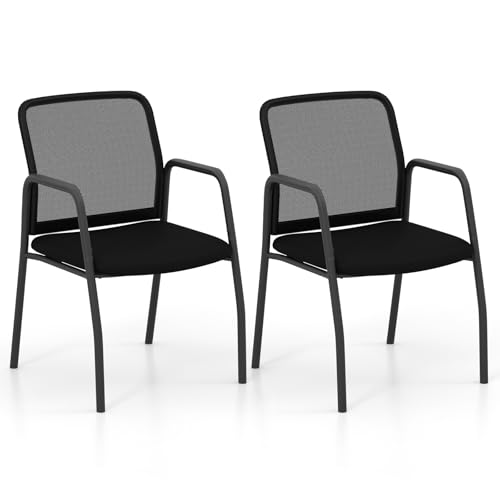 GAINTEX Juego de 2 Sillas de Conferencia, Sillas de Reuniones con Respaldo Ergonómico y Reposabrazos, Silla de Malla con Asiento Acolchado para Oficina, Sala de Espera, Negro