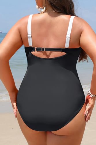 Image of Women Plus Size One Piece Swimsuits Tummy Control Twist Front Bathing Suit