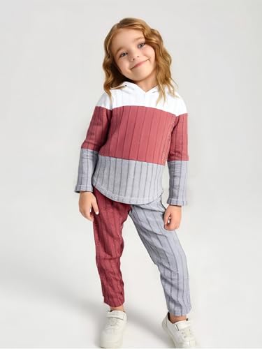 Toddler Kid Girls Clothes Ribbed Color Block Long Sleeve Hoodie Sweatsuit Set Fall Outfits2