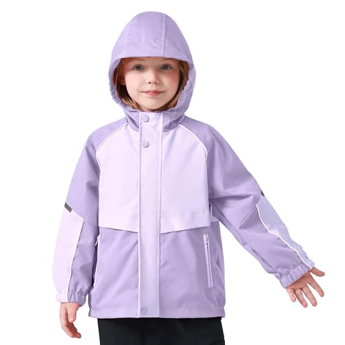 Image of Miipat Toddler Girls Rain Jacket Lightweight Waterproof Hooded Jackets Little Kids Windbreaker Outerwear Raincoats