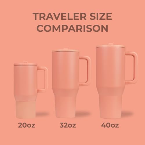 Image of HydroJug Traveler - 32 oz Water Bottle with Handle & Flip Straw - Fits in Cup Holder, Leak Resistant Tumbler-Reusable Insulated Stainless Steel & Rubber Base - Gifts for Women & Men, Dahlia