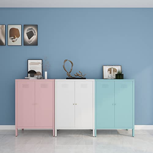 Wisuno Metal Accent Storage Cabinet For Bed Room,Living Room,Home,Hotel,Office,Garage,3-Tier,2 Removable Shelves (2 Metal Door H39.96'', Pink) #TOP6