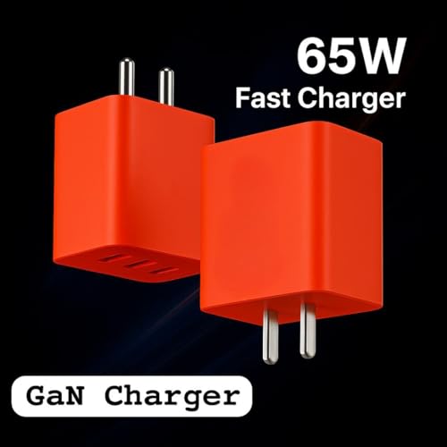 Image of 65W Super Fast Charger Adapter Compatible with Nothing Phone 1 / Phone 2A / 2a Plus / 2 /Buds, 65w GaN Power Charger Adapter for Mobile, Type C Charging Adaptor (Orange)