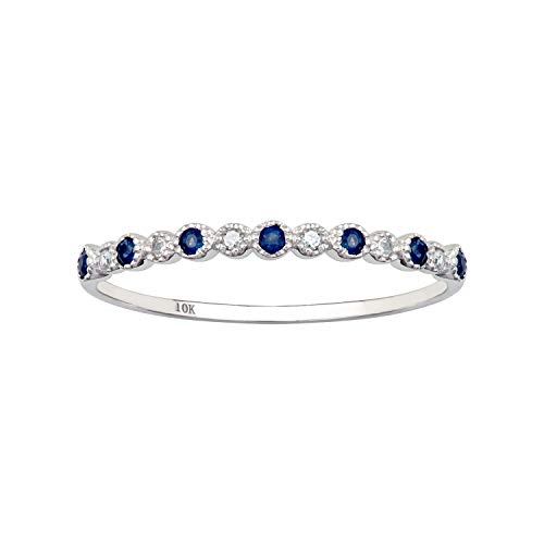 10k White Gold Genuine Sapphire and Diamond Petite Stackable Band