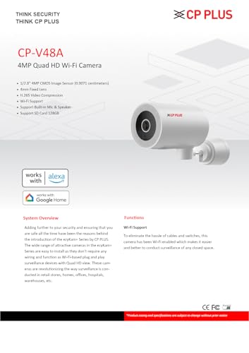 Image of CP PLUS CP-V48A 4MP Quad HD Wi-Fi Camera, 8pcs Infrared Lights and 12pcs LED Lights Provide Black and White and Color Night Vision, Support Built-in Mic & Speaker (V48A)