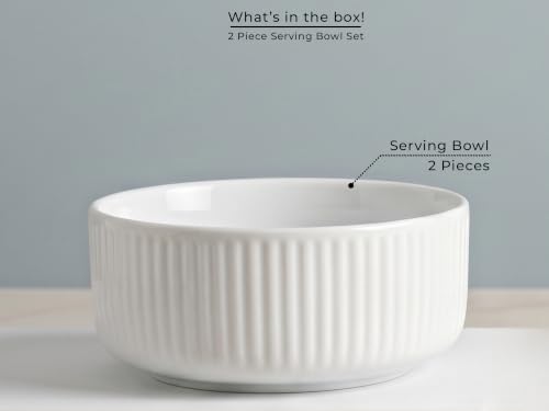Image of Bodhi House Porcelain Large Serving Deep Bowl Set of 2 for Vegetable, Dal, Fruit, Cereal, Salad, Ramen, Mixing Bowl for Snack, Microwave Safe, Perfect for Dining and Gifting, White | 750 ml