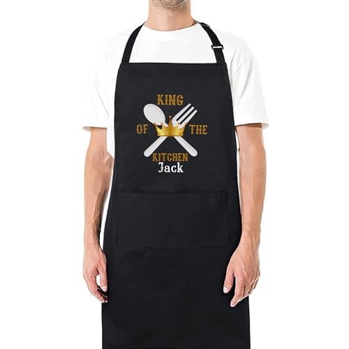 Be Buz King Of The Kitchen Custom Apron Personalised Chef Aprons Grill Apron Gift for Him Her Aprons for Mens Dad Apron Kitchen Apron BBQ Apron Father Day Gift Black Apron