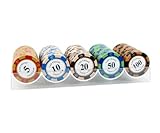 Jiawo Chips，Round Chips,Texas Hold'em, Baccarat, Flush, Casino Clay Denomination Chips.20 Tablets of 5 denominations, 100 Tablets in Total