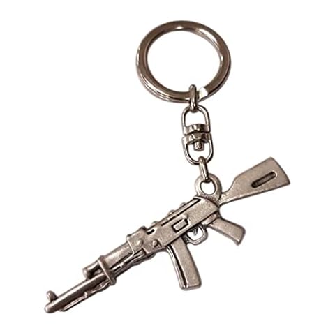 Eurofusioni Ak47 Keyring - Rifle Kalashnikov - Silver plated metal machine gun - Craft Jewel - Pendant H 2,87 In Cover