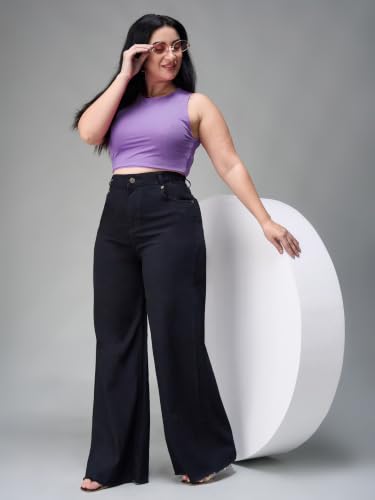 Image of Miss Chase A+ Women's Wide-Leg High-Rise Regular-Length Stretchable Cargo Denim Jeans