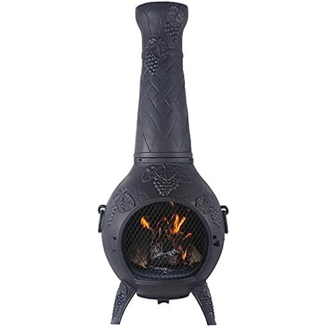 The Blue Rooster Grape Cast Aluminum Chiminea in Charcoal Cover