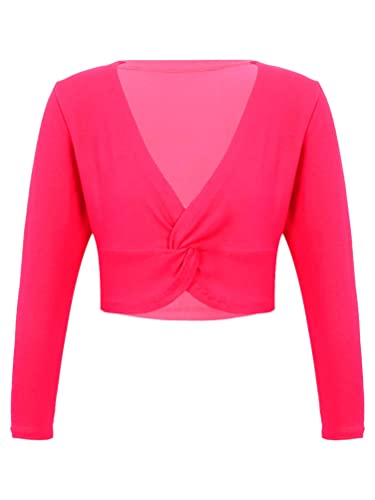 Aislor Girls Kids Long Sleeve Knot Ballet Dance Wrap Tops Cardigan Shrug Gymnastic Sweater Dance Dress Cover Up