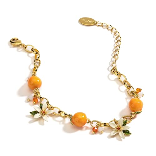 Image of Orange Blossom Flower Enamel Charm Bracelet Jewelry Gift Juicy Grape Mothers' Day Vacation