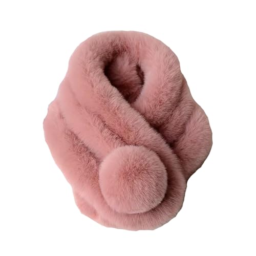 Faux Rex Rabbit Fur Scarf for Women, Neck Trim Scarf with Ball, Winter Super Soft Thick Warm Fluffy Scarf Wrap