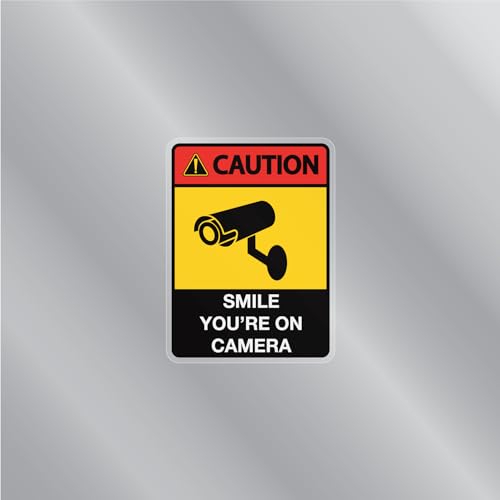 Magnet America - Caution Sign: Smile You're On Camera Security Front Static Cling by Magnet America is 6" x 5" Made for The Inside of Windows