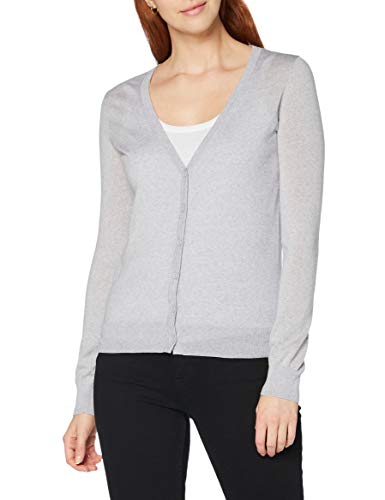 MERAKI Women's Fine Merino Wool V-Neck Cardigan, Grey (Light Grey Marl), S (US 4-6)